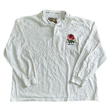 Cotton Traders England Rugby Union Polo Shirt Long Sleeve 90s White Mens XL