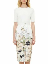 Ted Baker Layli Gems Garden Midi Dress Floral Print Ivory Size 5 UK 16 BNWOT
