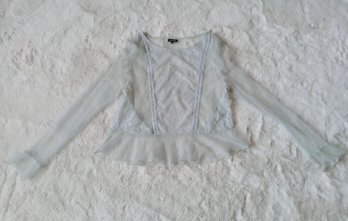 Blue sheer lace blouse - blue,