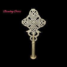Antique Ethiopian Standing Cross – Handcrafted Brass Religious Artifact