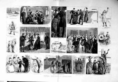 Old antique print - 1886, naval