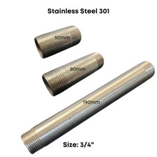 3/4" Male Pipe Tube Thread both ends Stainless Steel 301 50mm 80mm 190mm