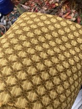 Vintage Antique Gold Mustard Geometric Patterned Upholstery Fabric Textured Det
