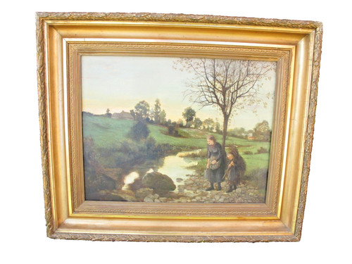 Antique oil painting women - painting,