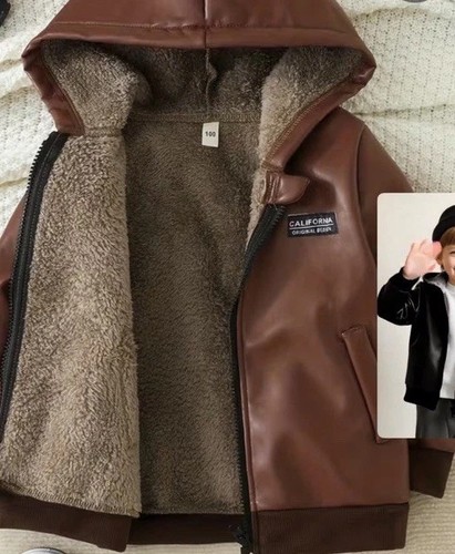 Boys brown faux leather fleece - faux,