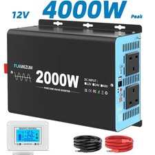 2000W Pure Sine Wave Inverter 12V to 240V AC UK Plug 4000W Peak Remote LCD