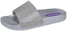 Womens Diamante Fur Sliders