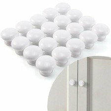 WHITE WOODEN DOOR KNOBS QUALITY KITCHEN CABINET DRAWERS HANDLES SOLID WOOD