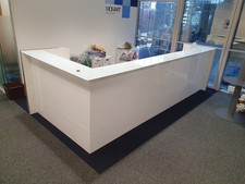 Office reception Front desk L shape table white high gloss glass counter top