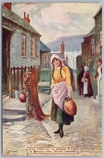 ST IVES Cornwall A Girl Carrying a Cornish Pitcher Postcard by Jotter