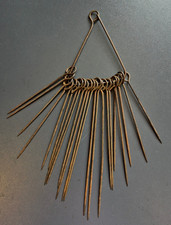 A rare 19th century set of 22 graduated metal meat skewers on triangular hanger