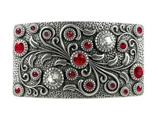Rhinestone Crystal Belt Buckle Antique/Brass Rectangle Floral Engraved Buckle