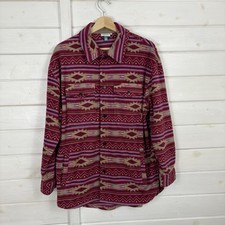 PASSENGER Fleece Jacket Mens Size Small Red Aztec Print Overshirt Pockets Snap