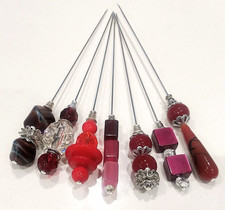 Vintage Bead Hat Pins x 7  Red