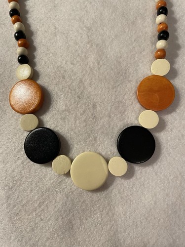 Cream orange black wooden bead - cream/orange/black,