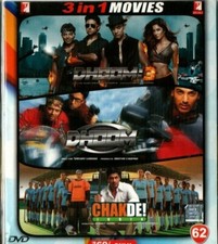 DHOOM 3 - DHOOM 2 - CHAKDE INDIA - 3 IN 1 YRF BOLLYWOOD DVD.