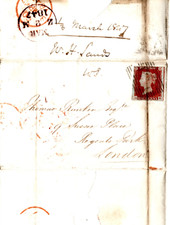 GB 1847 QV Cover 1d Red Star
