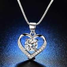 Crystal Love Heart Pendant 925 Sterling Silver Necklace Women Jewellery Gift UK