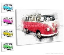 VW Camper van Canvas Wall Art Print Classic Car Painting Framed Picture