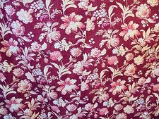 LAURA ASHLEY COTTON FLORAL UPHOLSTERY FABRIC 76'' BY 74'' BURGUNDY/BEIGE