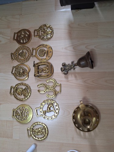 Vintage brass horse medallions - vintage,