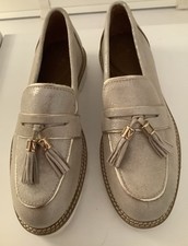MODA IN PELLE FABULOUS CHAMPAGNE SPARKLE LEATHER LOAFERS SIZE 8 (41)