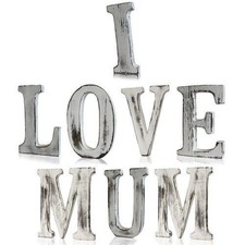 Wooden Letters I LOVE MUM Shabby Chic Hand Crafted White Wash Colour 15cm TALL