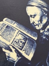 Vintage Delft Blue Dutch Ceramic Tile Rembrandts Art Old Woman Reading Holland