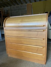 Vintage Mid Century 1970s Teak Roll Top Secretary Desk Danish Designer M4979C