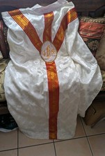 Large Anglican chasuble cassock smock wi IHS embroidery and red & gold detailing