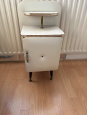 Vintage Bedside Cabinet With A Shelf, Padded Vinyl Door Gold Trim In Vgc