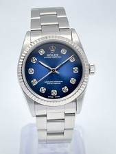 Ladies Rolex Oyster Perpetual 67514 Blue Vignette Diamond Dial Fluted Box