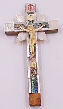 Jerusalem Crucifix Wood Mother-of-Pearl and Abalone Shell Religious  A2015