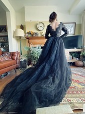 Milanoo black lace full tulle wedding dress ballroom Halloween party gown SM 8