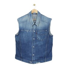 Vintage Levis Denim Vest Jacket Mens Size L Blue Sleeveless Distressed Casual