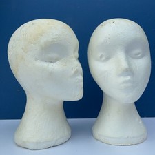 2 Vintage Polystyrene Female Display Mannequin Heads Dummy