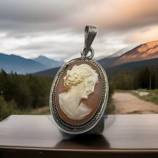 Small Old Vintage Antique 800 Silver Cameo Pendant Charm 