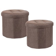 Set of 2 Brown Pouffe Storage