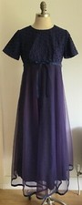 Vintage 60s Jean Varon Empire Line Maxi Dress Navy/Purple, Vintage Size 16 UK