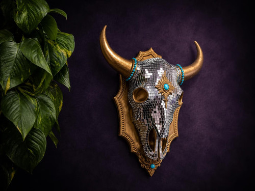 Mirror ball bull skull wall - bull,