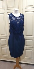 LIPSY UK 14 NAVY BLUE LOVE MICHELLE KEEGAN LACE PENCIL FITTED DRESS WEDDING VGC