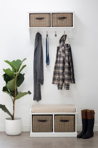 White bench and coat - coat, rack