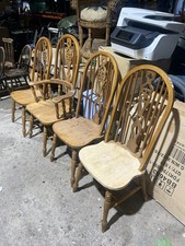Set of 4 Antique Harlequin Wheel Back Beech Windsor Chairs 1x Carver + 3x Dining