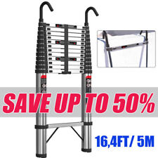 5M Steel Folding Telescopic Extension Ladder Step Multi-Purpose 12 Steps & Hook