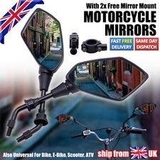 Rear View Motorcycle Side Mirror + Handlebar Mount For Bike ATV Scooter E-Bike