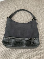 Vintage Grey Faux Leather Slouch Bag 14x14 Zippered with Pockets Shoulder Strap