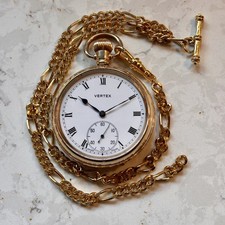 Top Grade VERTEX 16s 15-jewel Gold-Plated Pocket Watch & Chain - Serviced