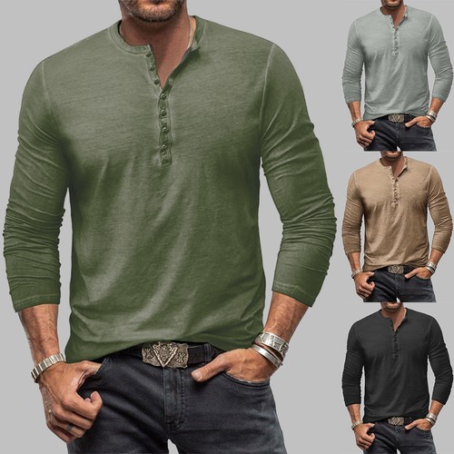 Mens henley button neck - mens,