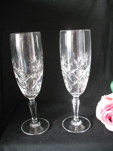 Pair pretty lead crystal - ,