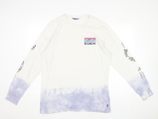 Billabong Men’s White Purple Tie-Dye Long Sleeve Logo Surf T-Shirt L